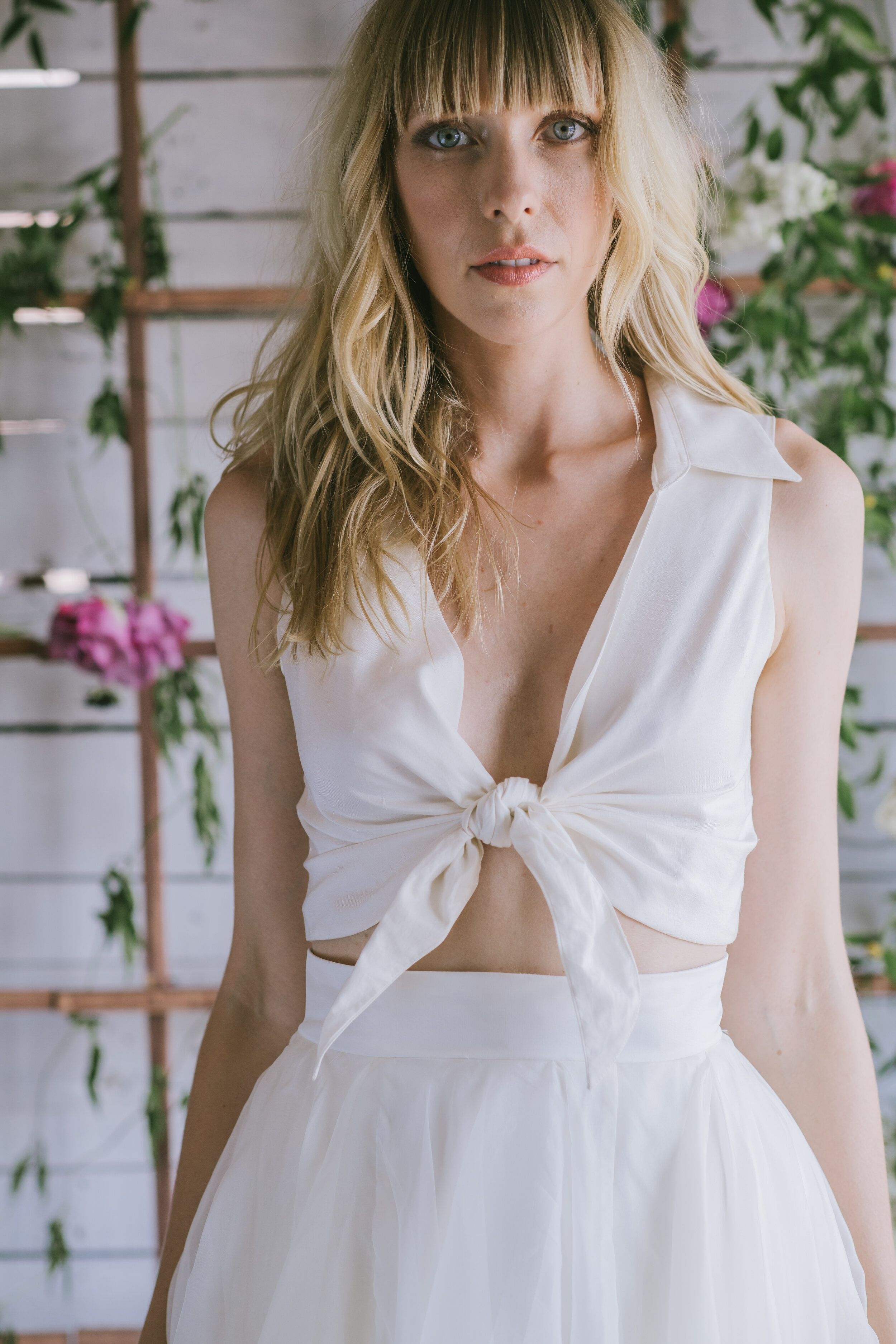 White Sleeveless Front Tie Crop Blouse - Jane Top | Loulette Bride